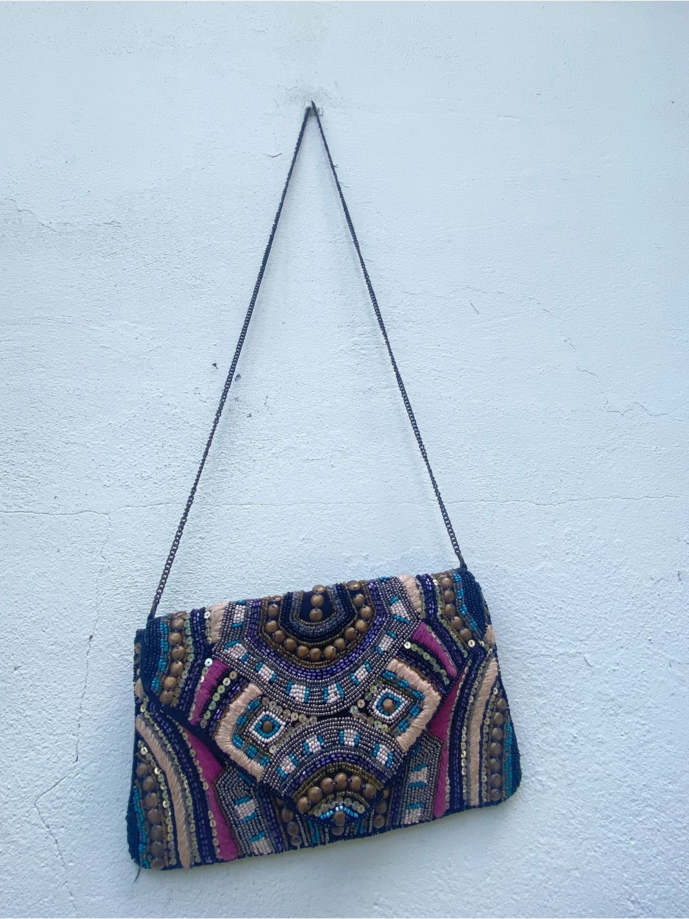 Y2K Bohemian Purple Embroidered Beaded Crossbody Bag